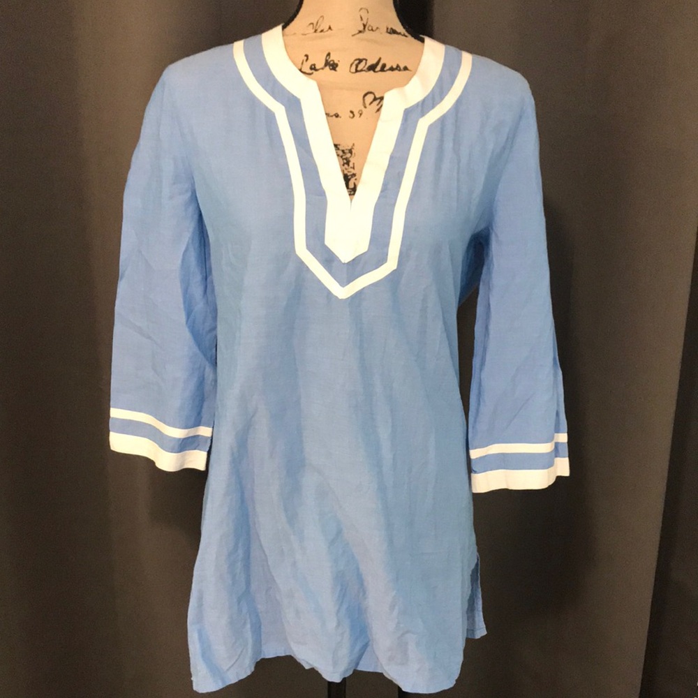 J. Crew Blue Tunic Top with White Trim